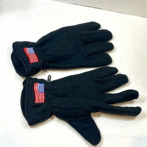 Black Soft Fleece Elastic Gloves USA Flag Large - Picture 1 of 12